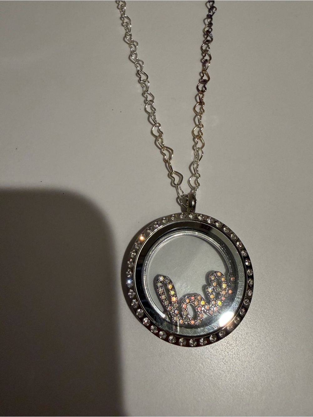 Origami Owl Silver 'Love' Crystal Locket Necklace with Multicolor Stones